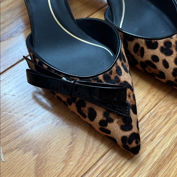 New! Cole Haan Noella Bow Leopard Print Leather Slingback Kitten Heel Pumps  7 - Picture 6 of 15